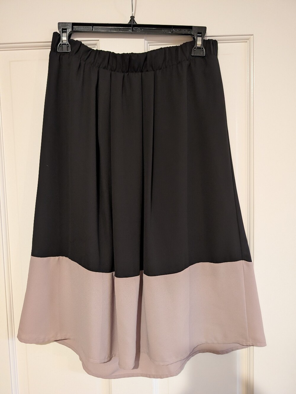 Black and Taupe Colorblock Midi Skirt